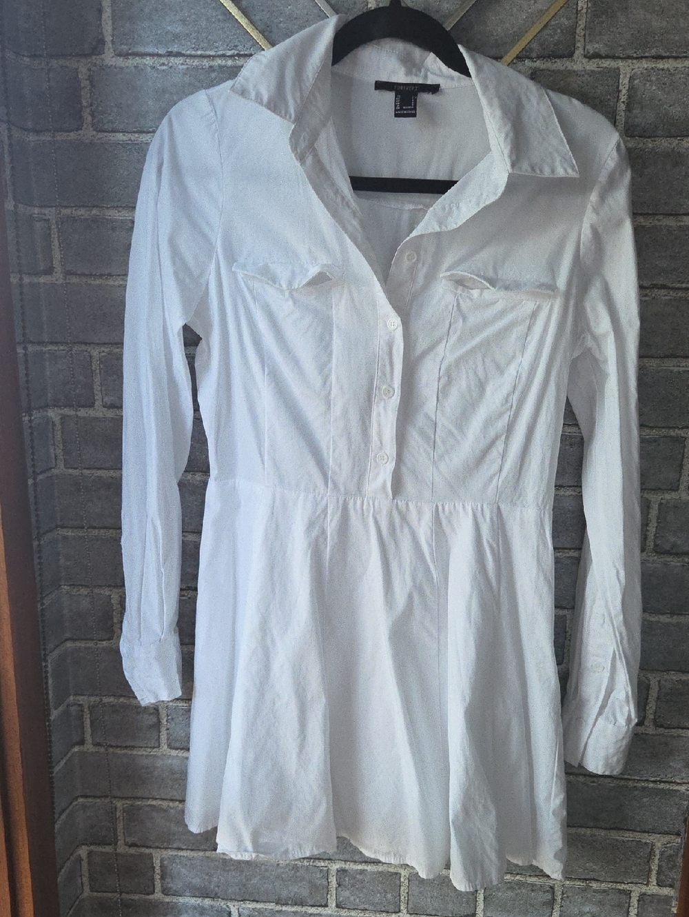 Forever 21 White Long-Sleeve Button-Front Shirt Dress